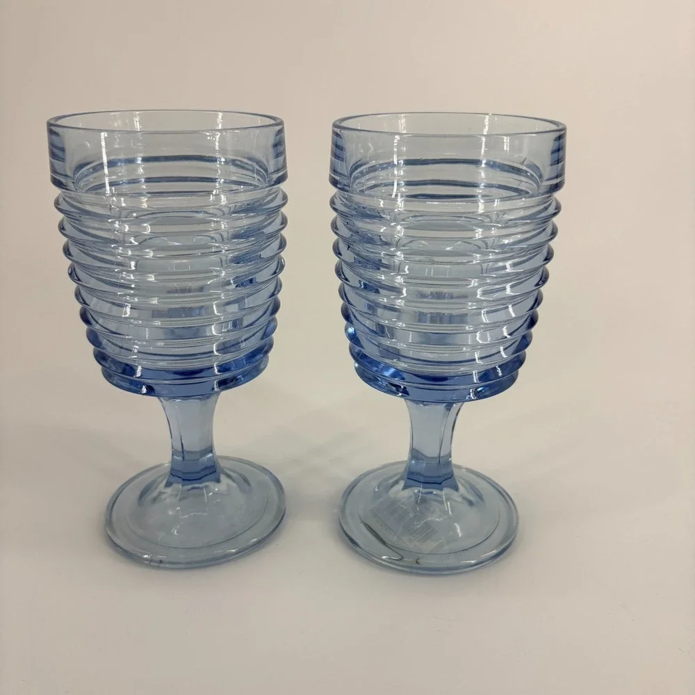 Anchor Hocking Park Avenue Goblets ICE BLUE Lot of 6 Ribbed Fluted Art Deco